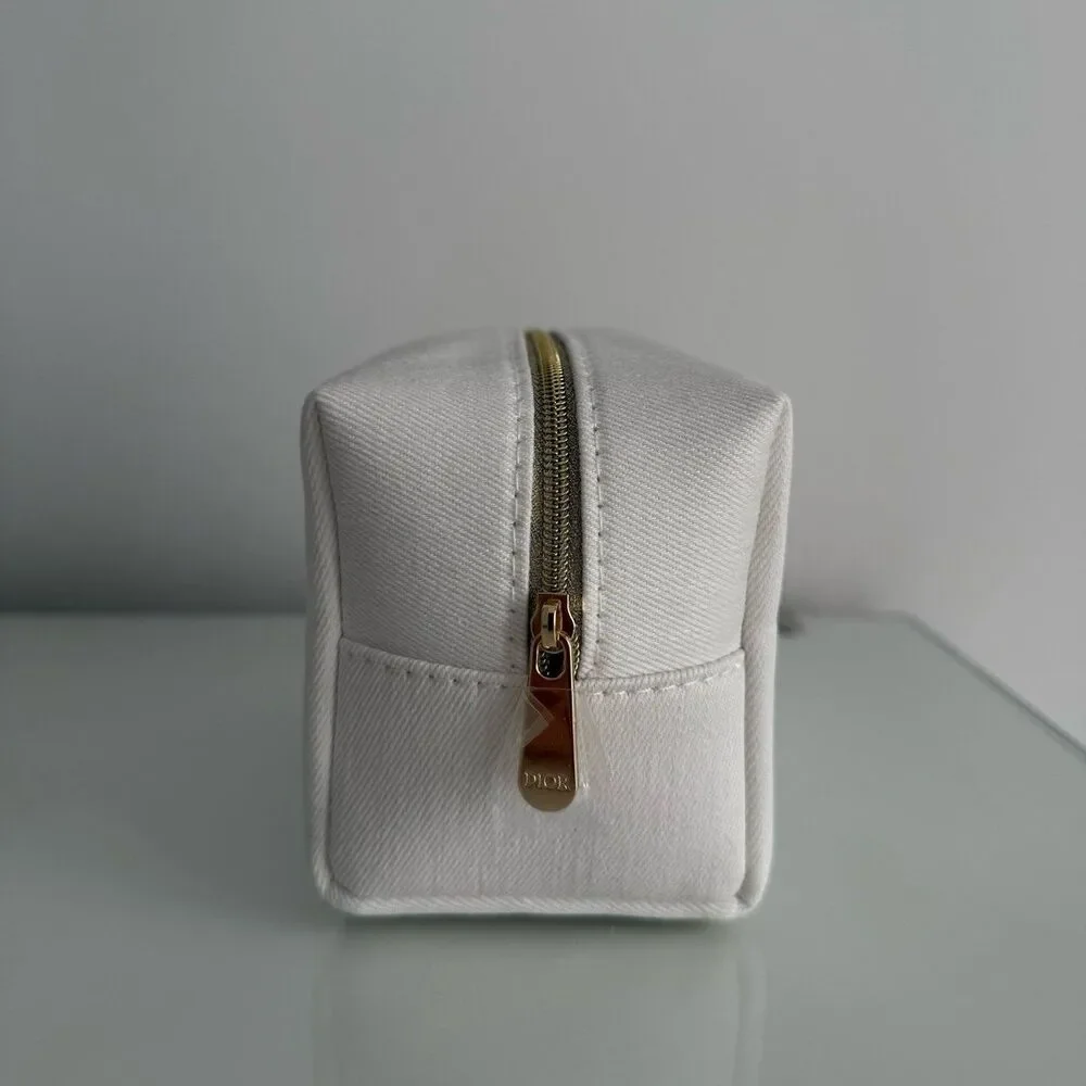 Dior Makeup Bag - white with gold embroidered logo